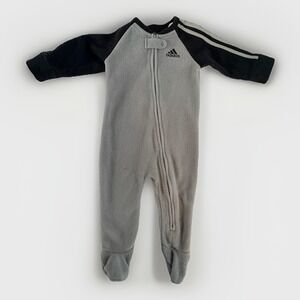 Adidas Baby Fleece Footed Sleeper Grey‎ Black 3-Stripes AM0027 6M